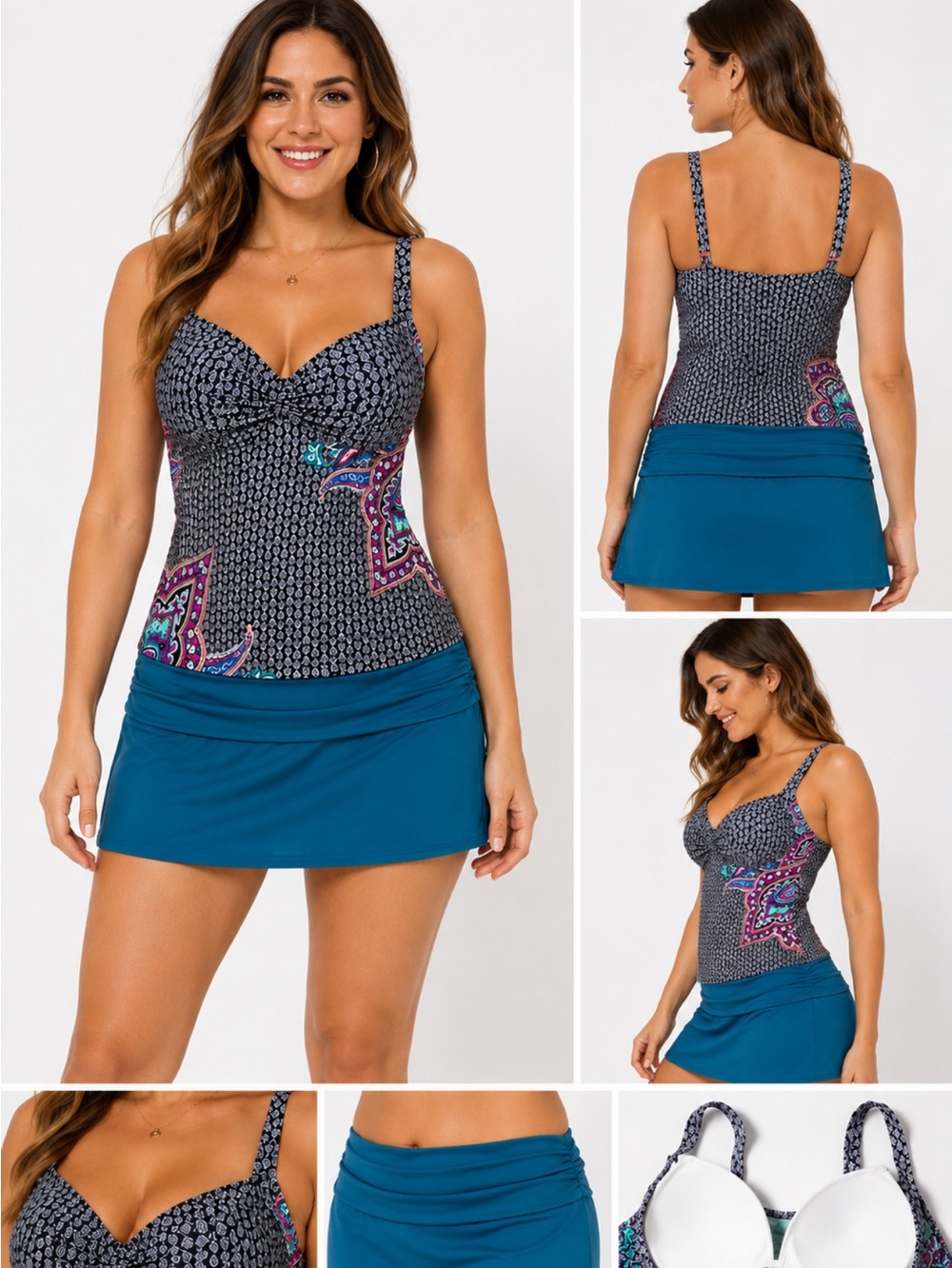 Title nine gray and pink swim top size 34D